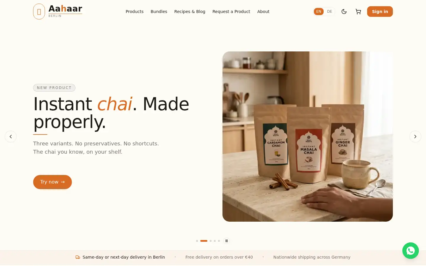 Screenshot of aahaar.de