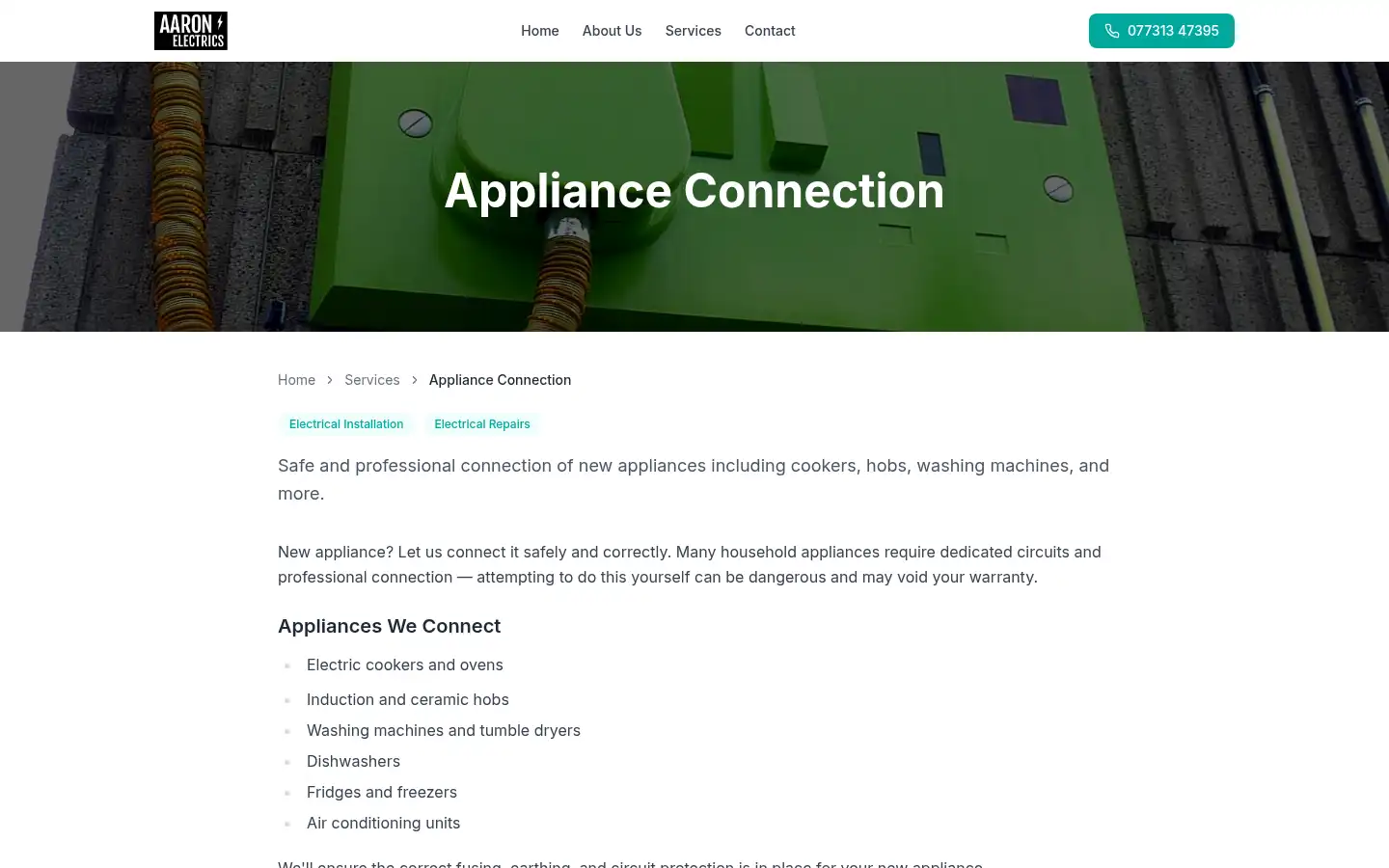 Screenshot of aaronelectrics.com