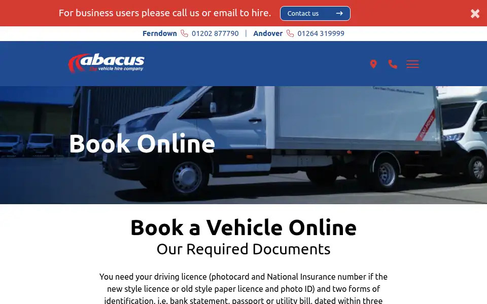 Screenshot of abacusvehiclehire.co.uk