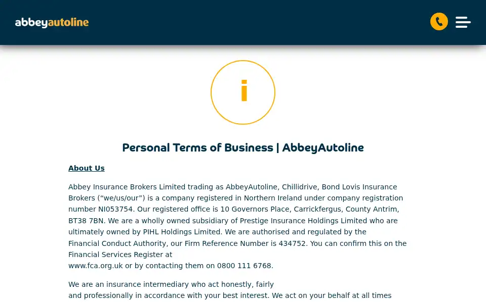 Screenshot of abbeyinsurance.co.uk