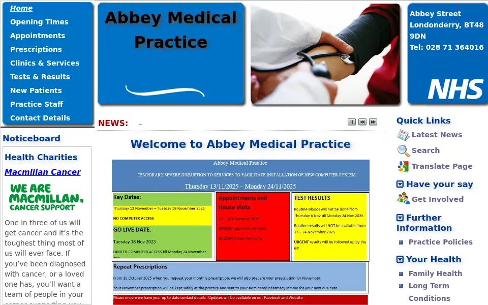 Screenshot of abbeymedpractice.co.uk