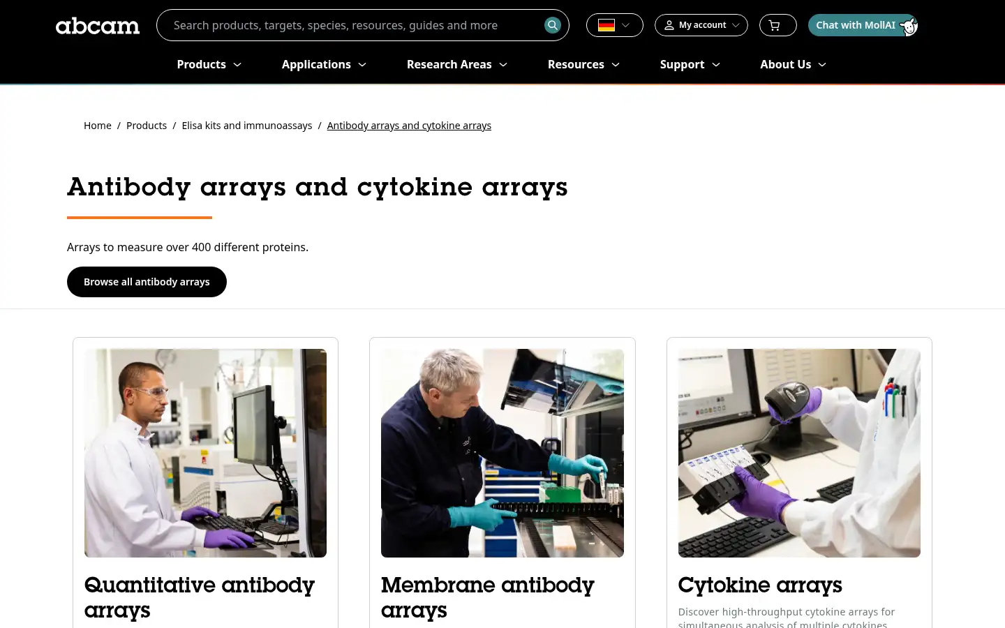 Screenshot of abcam.com