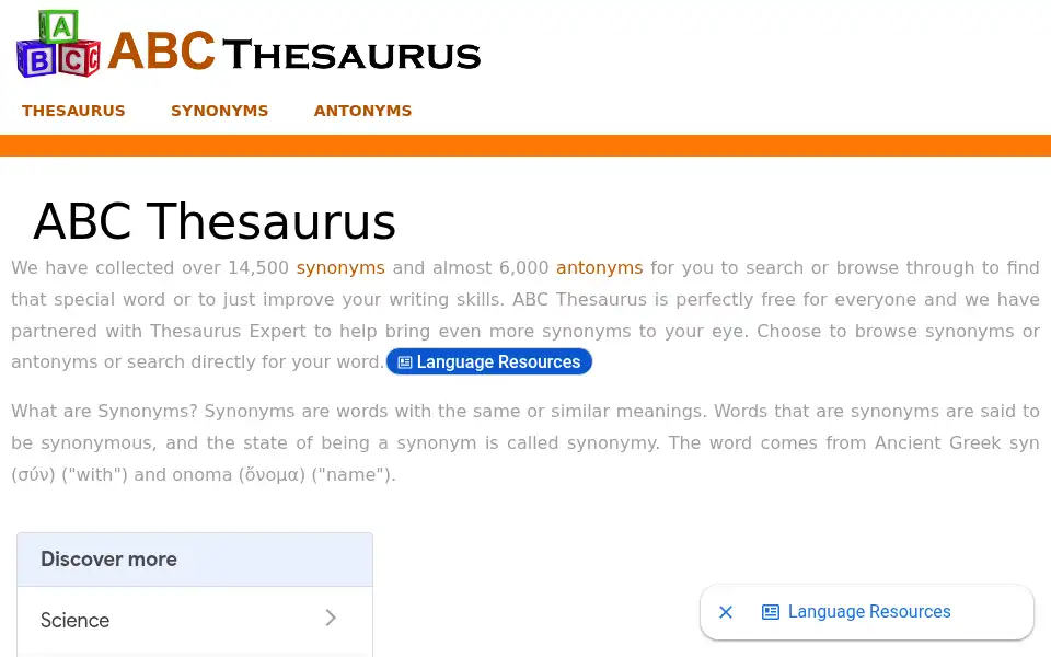 Screenshot of abcthesaurus.com