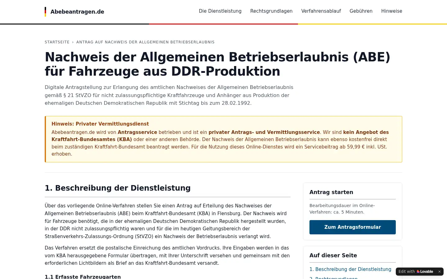 Screenshot of abe-beantragen.de