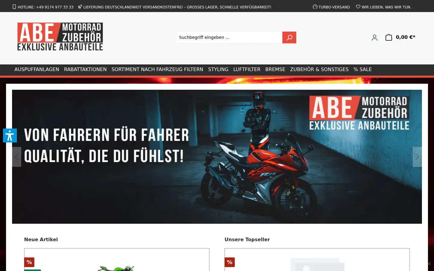 Screenshot of abe-motorradzubehoer.de
