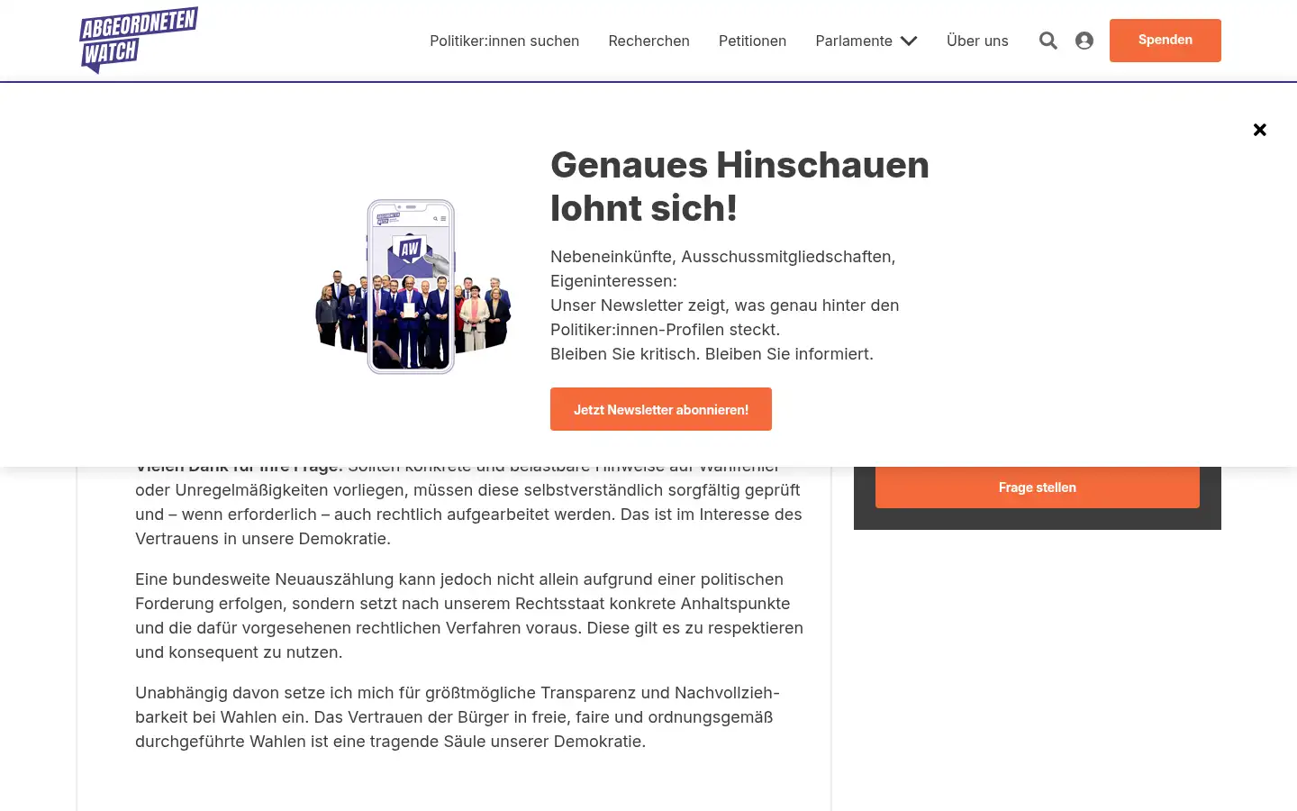 Screenshot of abgeordnetenwatch.de
