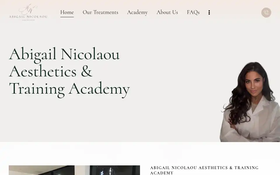 Screenshot of abigailnicolaouaesthetics.co.uk