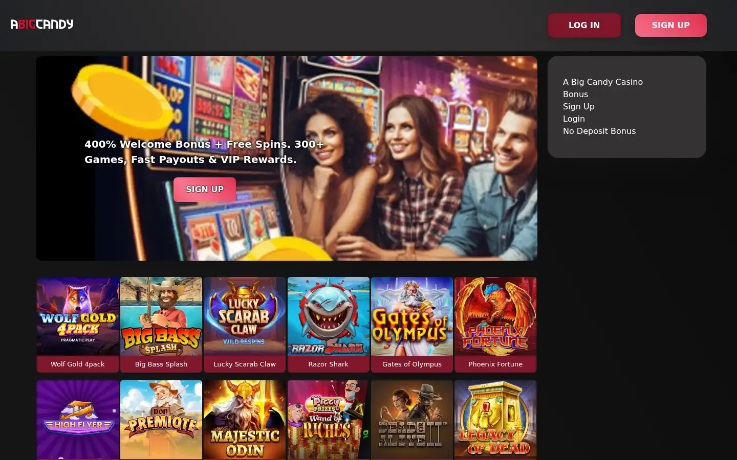 Screenshot of abigcandycasino100.com