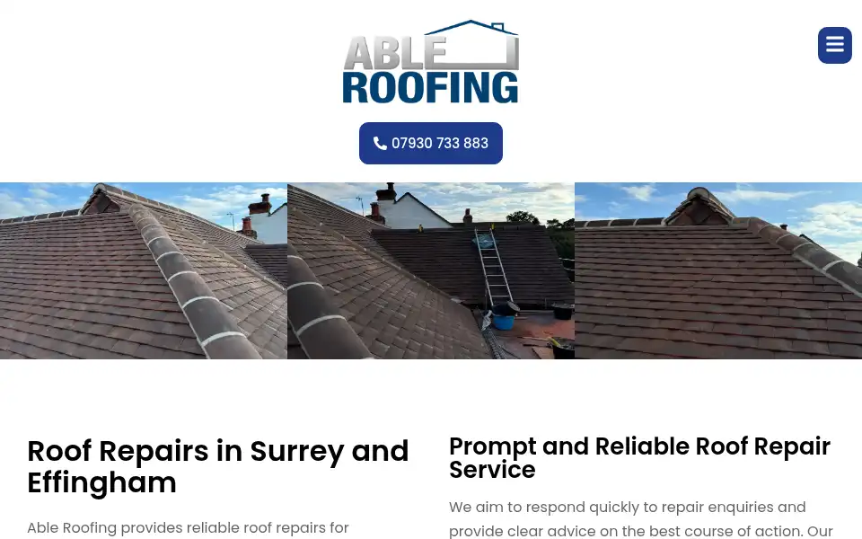 Screenshot of ableroofingsurrey.co.uk