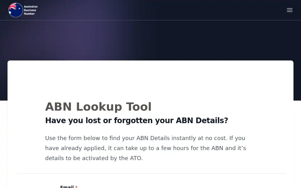 Screenshot of abn-register.com.au