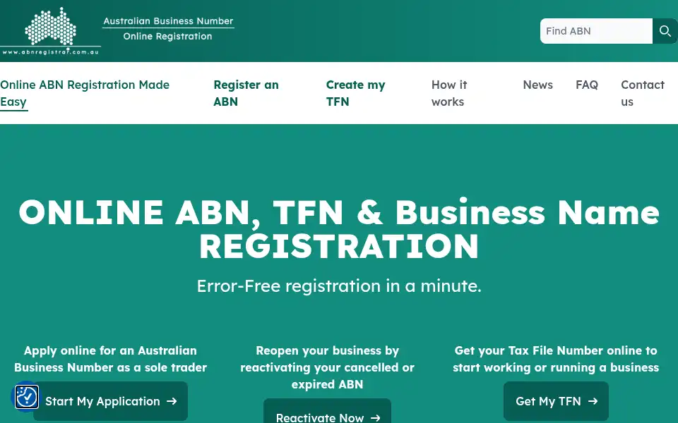 Screenshot of abnregistrar.com.au