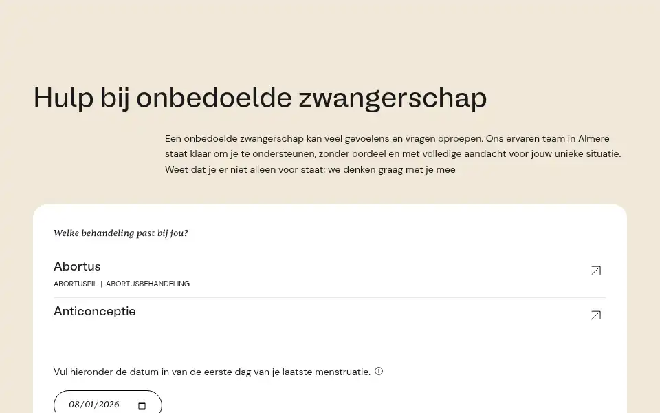 Screenshot of abortuskliniekalmere.nl