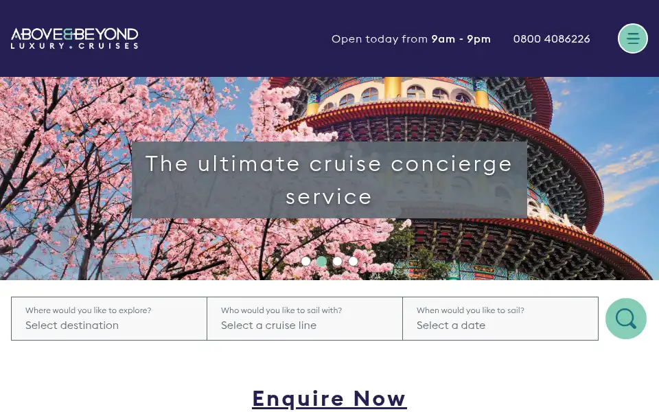 Screenshot of aboveandbeyondluxury.cruises