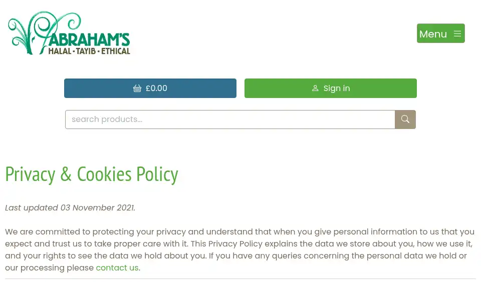 Screenshot of abrahamshalalmeat.com