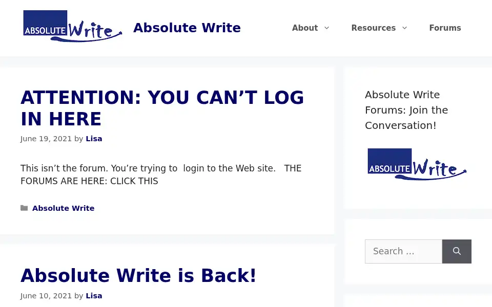Screenshot of absolutewrite.com