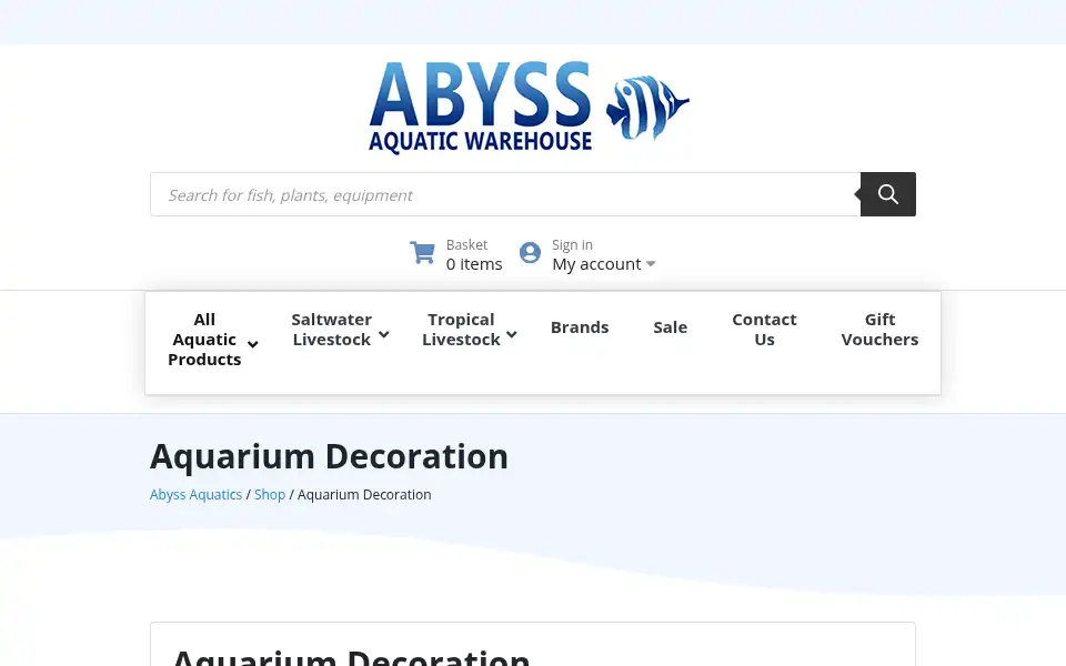 Screenshot of abyssaquatics.co.uk