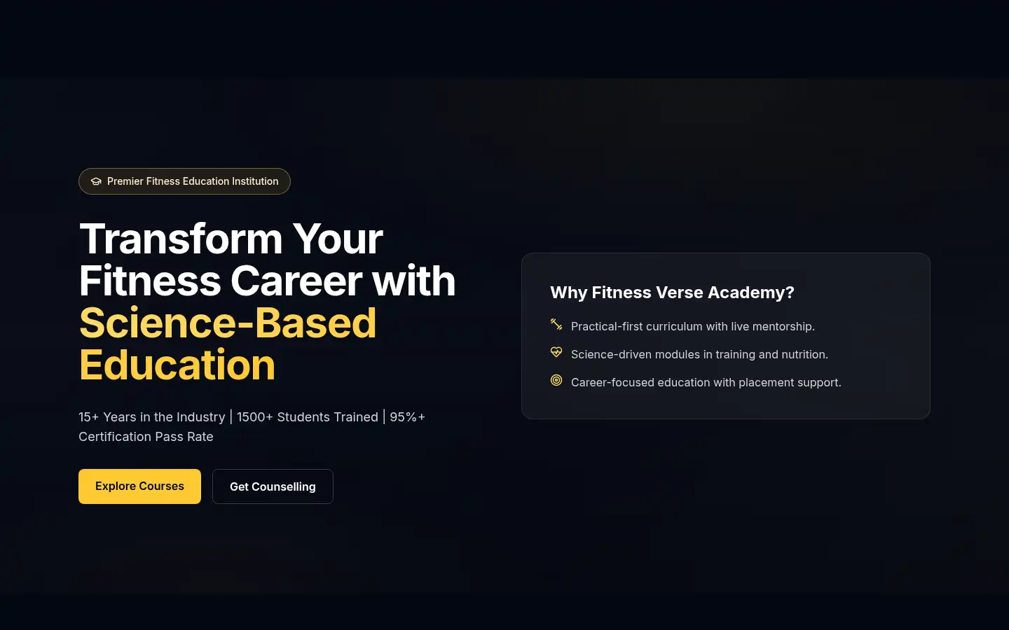Screenshot of academy.fitnessverse.in