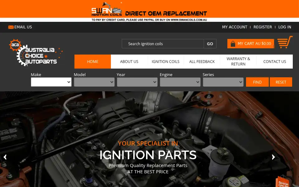 Screenshot of acaparts.com.au