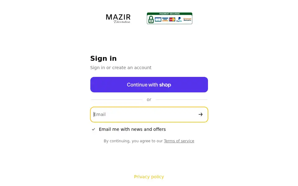 Screenshot of account.mazir.fr