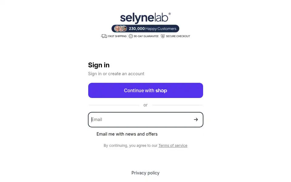 Screenshot of account.selynelab.com