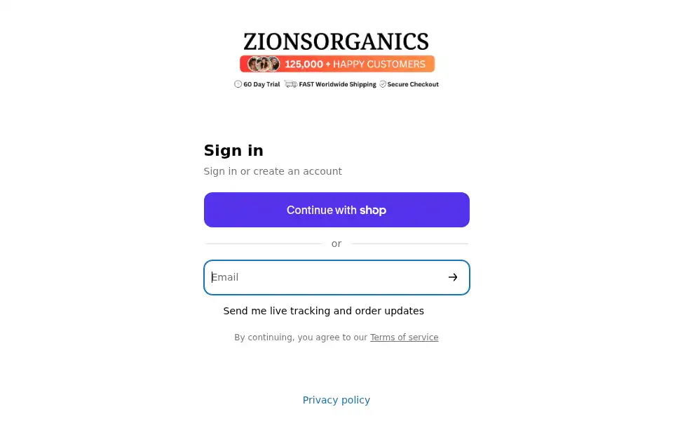 Screenshot of account.tryzeria.com