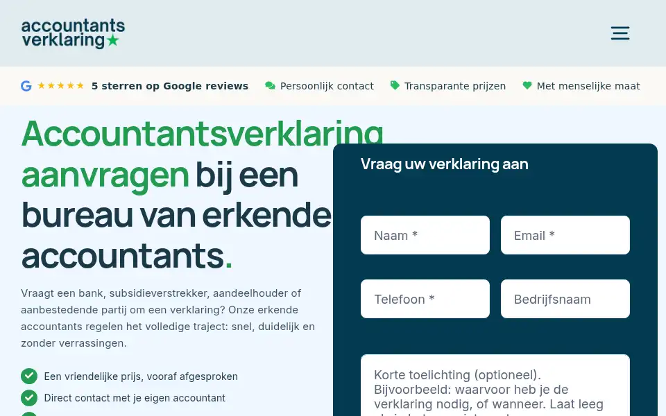 Screenshot of accountantsverklaring.nl