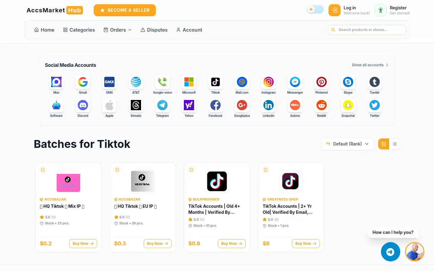 Screenshot of accsmarkethub.com