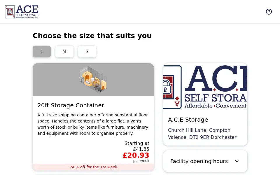 Screenshot of ace-storage.co.uk