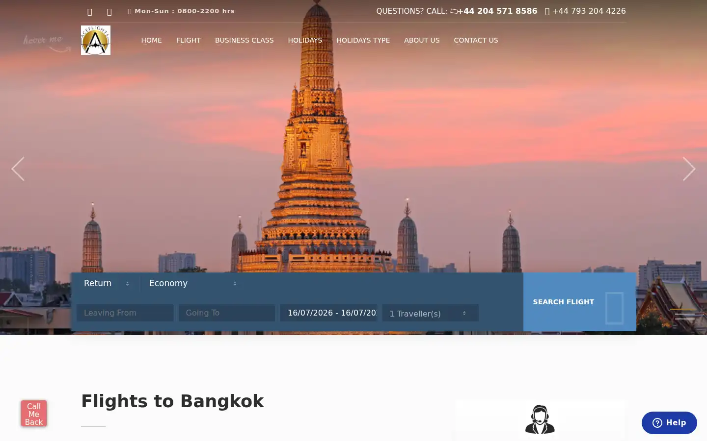 Screenshot of aceflights.co.uk