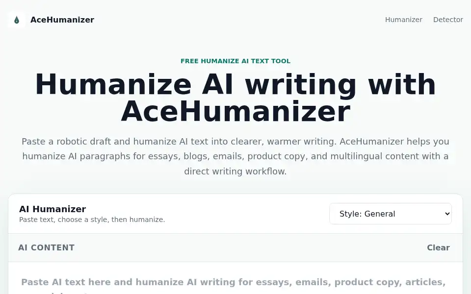 Screenshot of acehumanizer.com