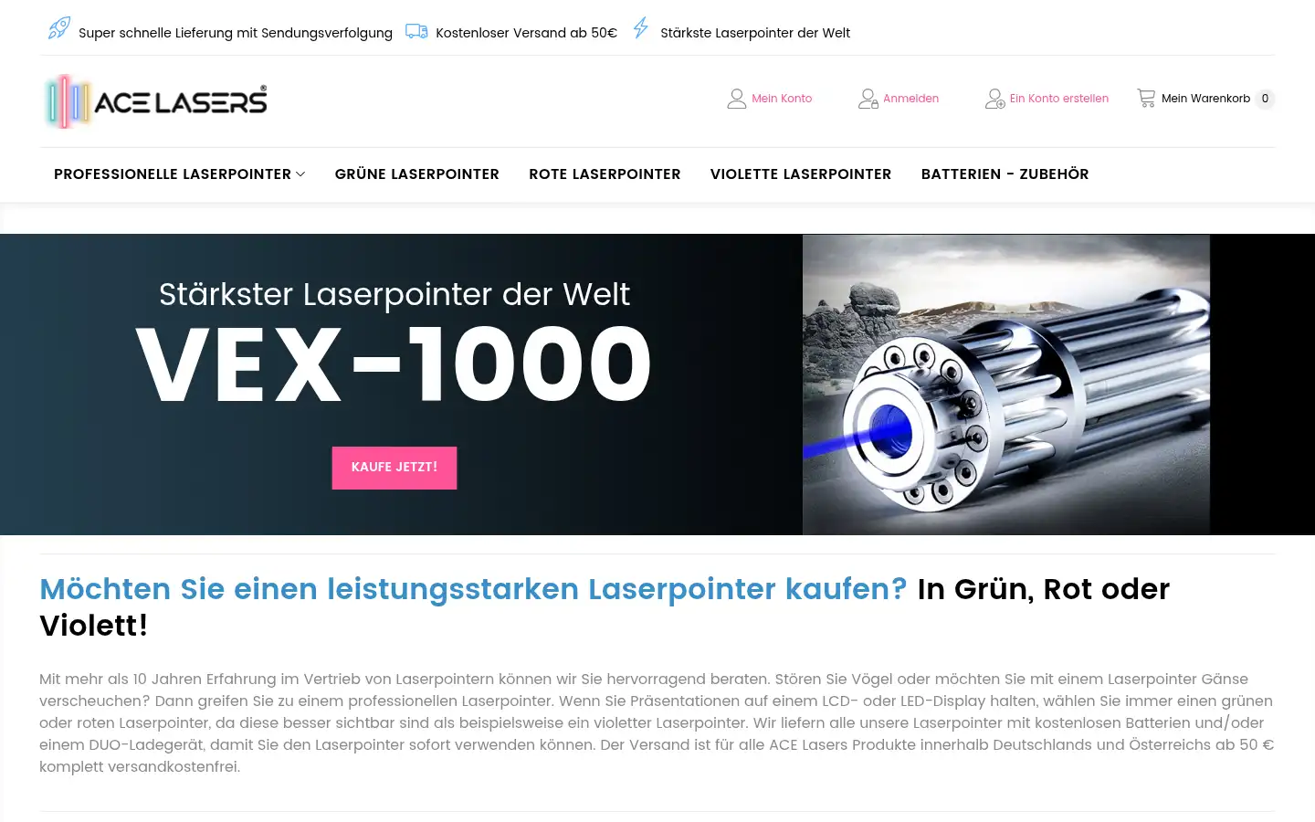 Screenshot of acelasers.de