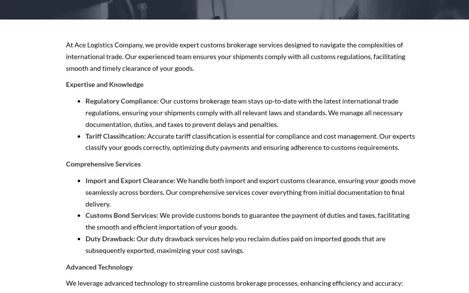 Screenshot of acelogisticscompany.com