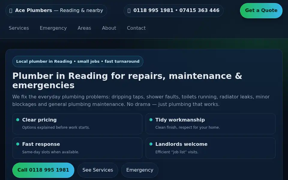 Screenshot of aceplumbers.co.uk