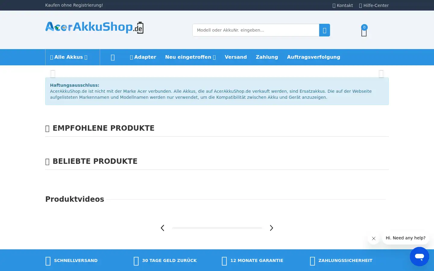Screenshot of acerakkushop.de
