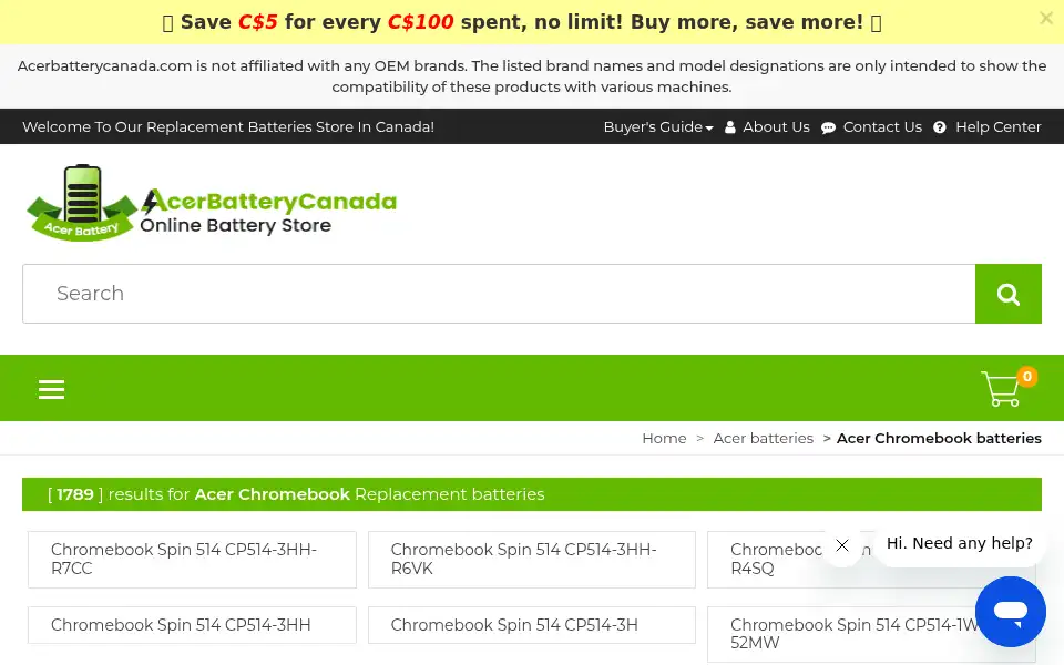 Screenshot of acerbatterycanada.com