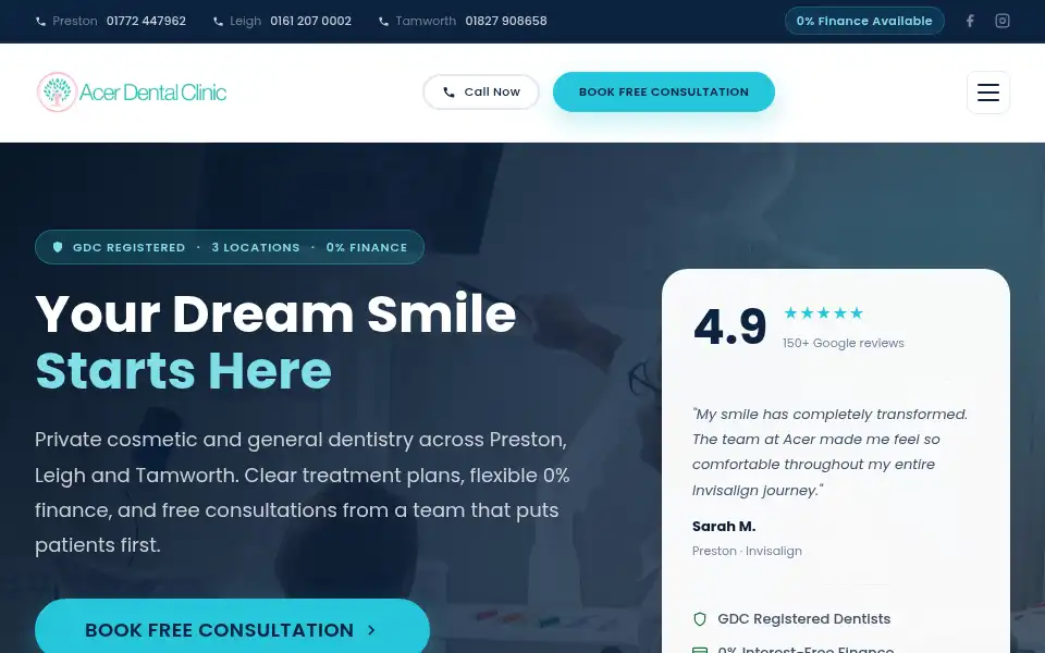 Screenshot of acerdentalclinic.com