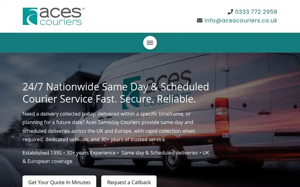 Screenshot of acescouriers.co.uk