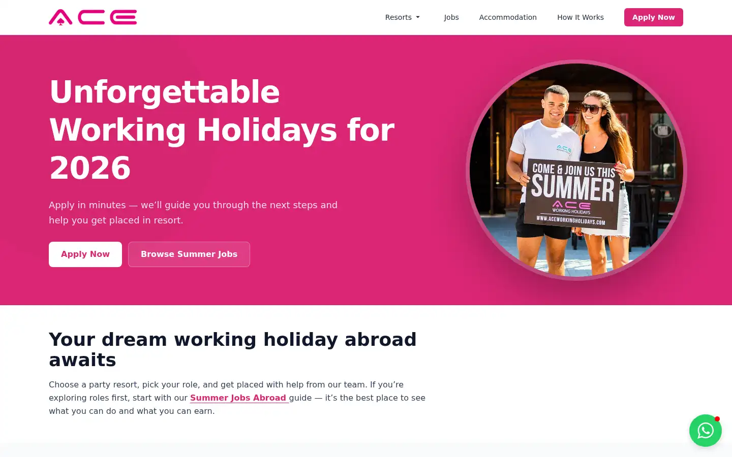 Screenshot of aceworkingholidays.com