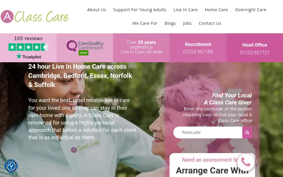 Screenshot of aclasscare.co.uk