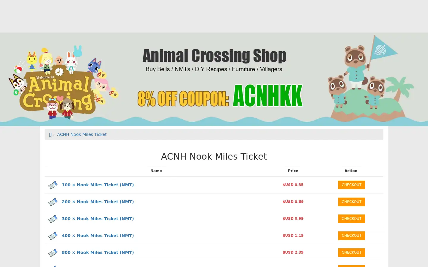 Screenshot of acnhkk.com