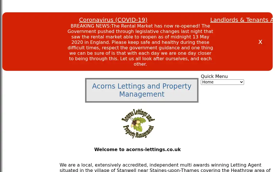 Screenshot of acorns-lettings.co.uk