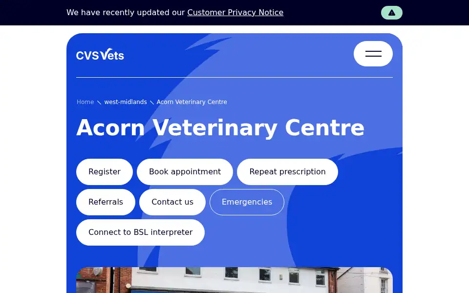 Screenshot of acornvetcentre.co.uk