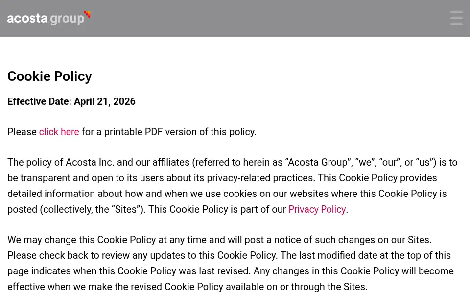 Screenshot of acosta.com