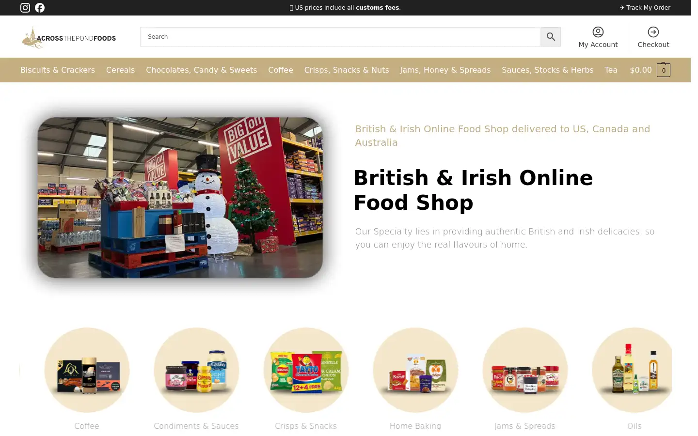 Screenshot of acrossthepondfoods.com
