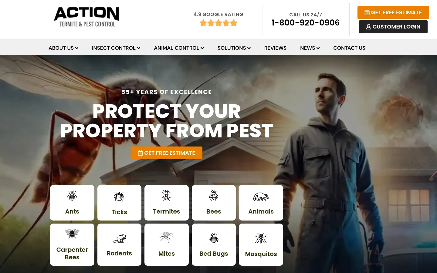 Screenshot of actionpestcontrol.com