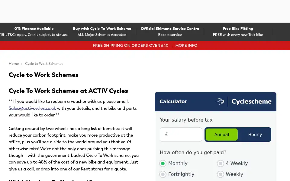 Screenshot of activcycles.co.uk
