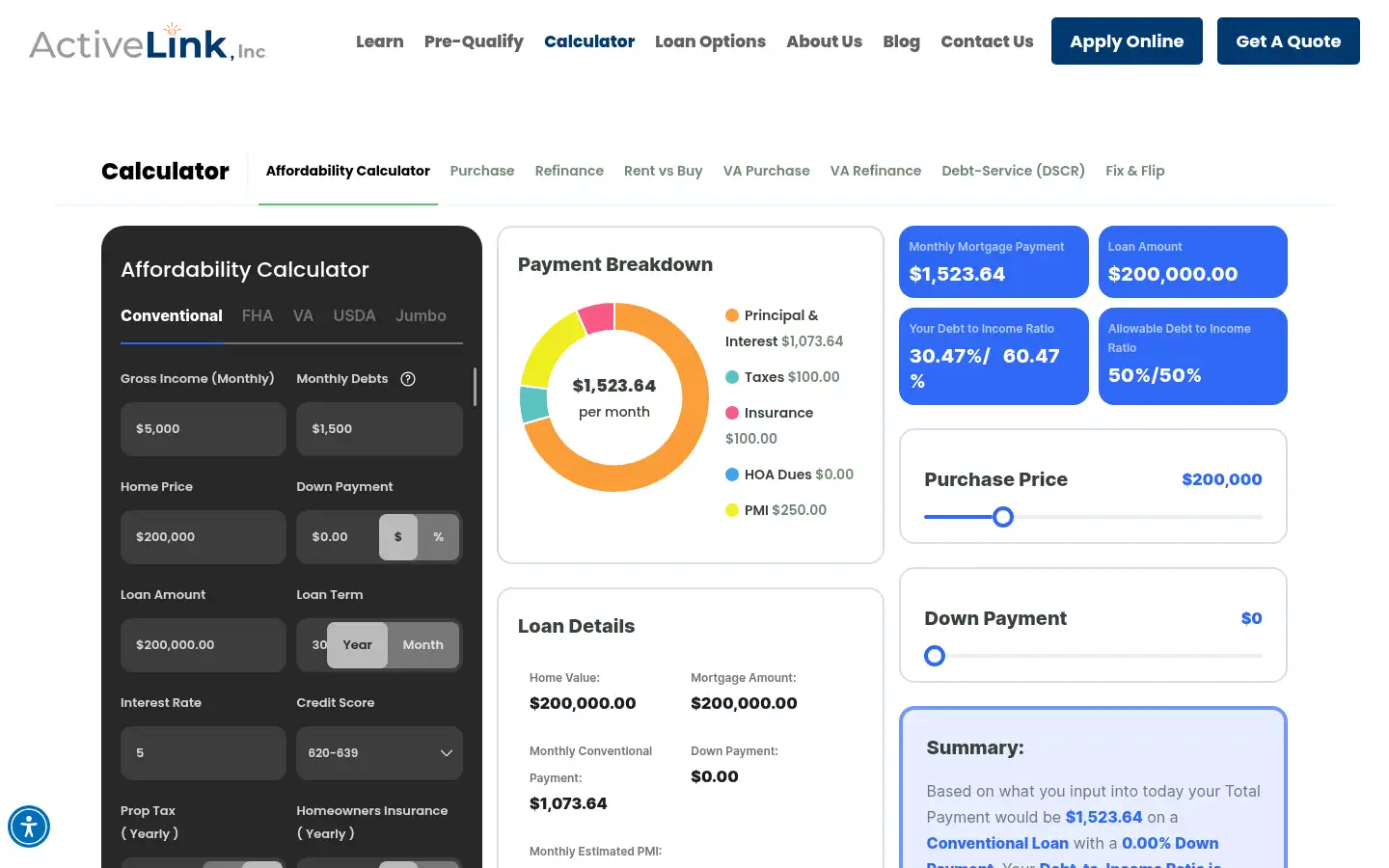 Screenshot of activelinkmortgage.com