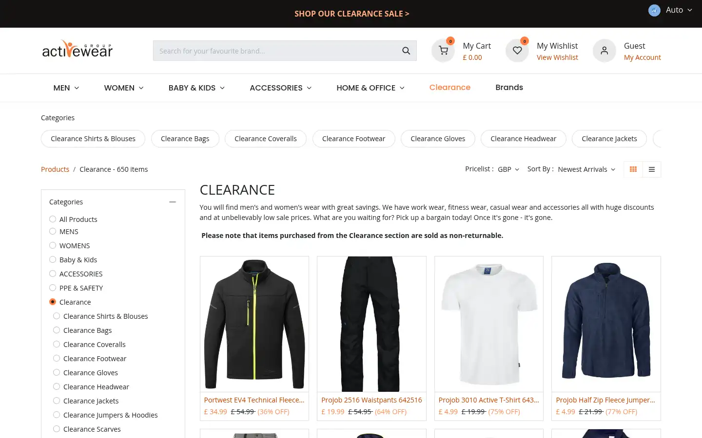 Screenshot of activeweargroup.com