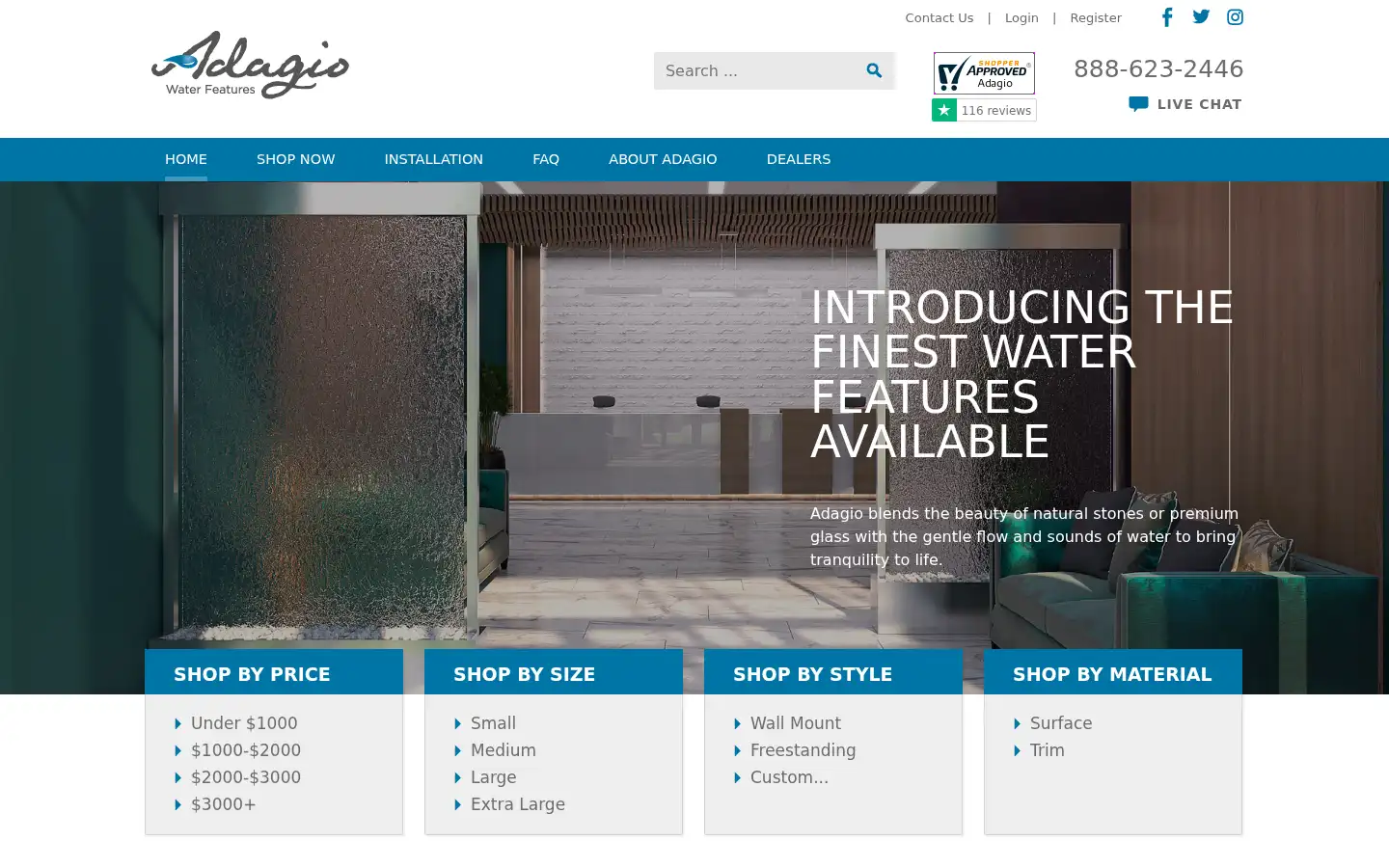Screenshot of adagiowaterfeatures.com