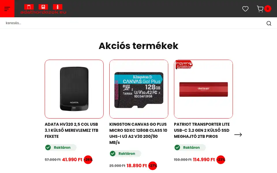 Screenshot of adathordozok.eu